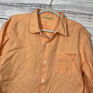 Tommy Bahama Shirt Mens Medium Relax Fit Orange Long Sleeve Button Up 100% Linen
